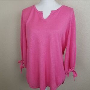 Talbots Pink Wrist Tie 100% Linen Knit Top Small Petite (6828)